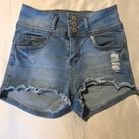 Distressed light wash high waisted shorts - Picture 1 of 5